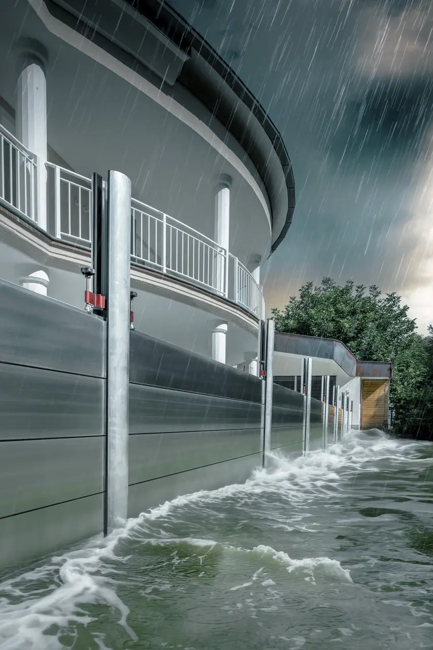 Hoogwaterbescherming bij een woning tijdens noodweer